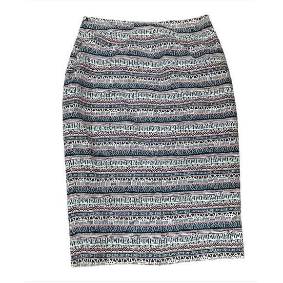 The Limited 4 Straight Pencil Skirt Career Cocktail Black White Pink Aztec Print - Picture 2 of 5